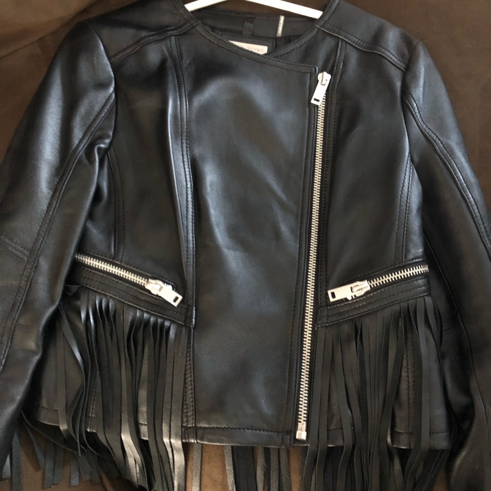 Black leather jacket with fringe